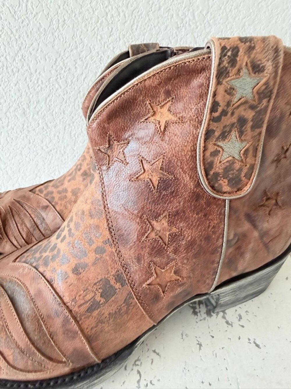 Old Gringo UNITED Short Brown Boots Animal Print Cowboy Womens 12 Snip Toe Ankle - Picture 5 of 11